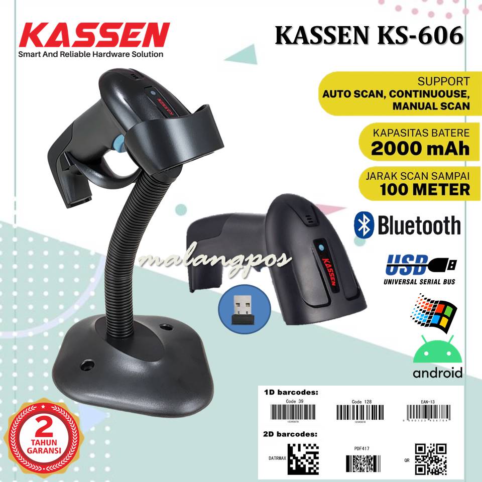 Barcode Scanner Kassen KS606 KS-606 KS 606 QR Code Support Mokapos Wireless Bluetooth 1D 2D Scan Resi Shopee JNT JNE