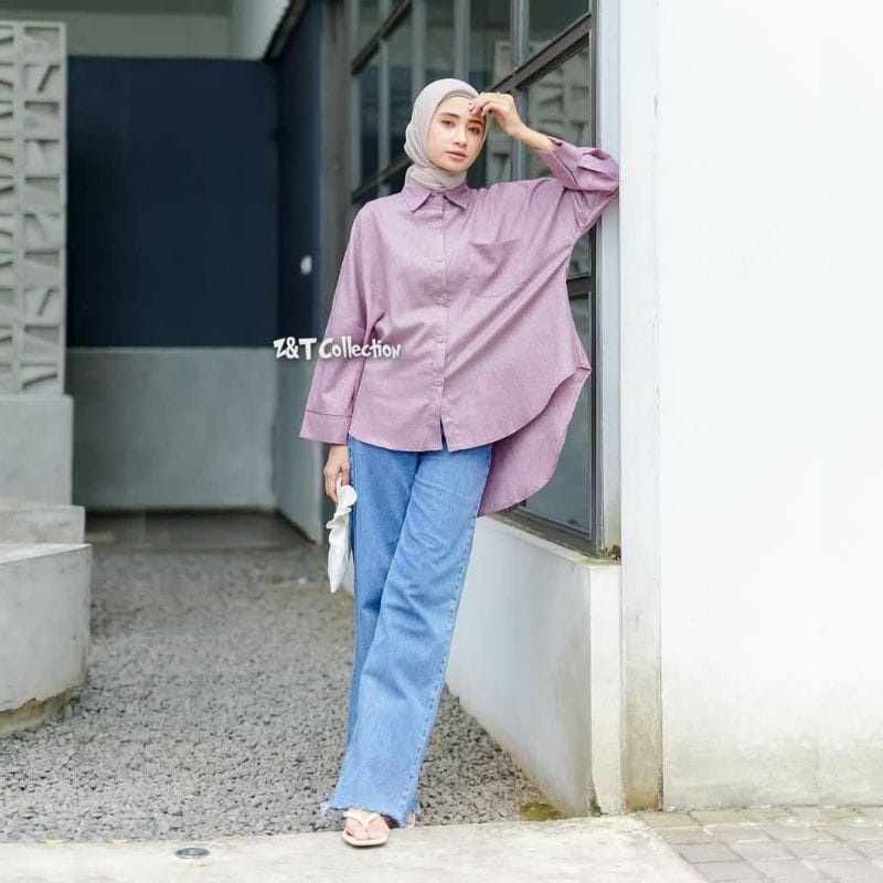 Kemeja Wanita Oversize Linen Olivia Shirt Linen Pocket Oversize