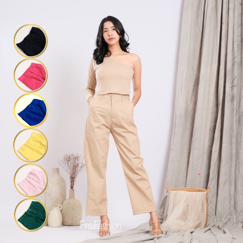 Kulot Wanita Highwaist Vol.1 - Celana Kantor Bahan Katun American Drill - Loose Pants Trouser 202