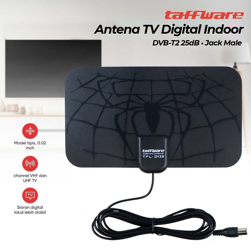 Taffware Antena TV Digital Indoor DVB-T2 25dB Spider V2.0 Jack Male - TFL-D139 - Black