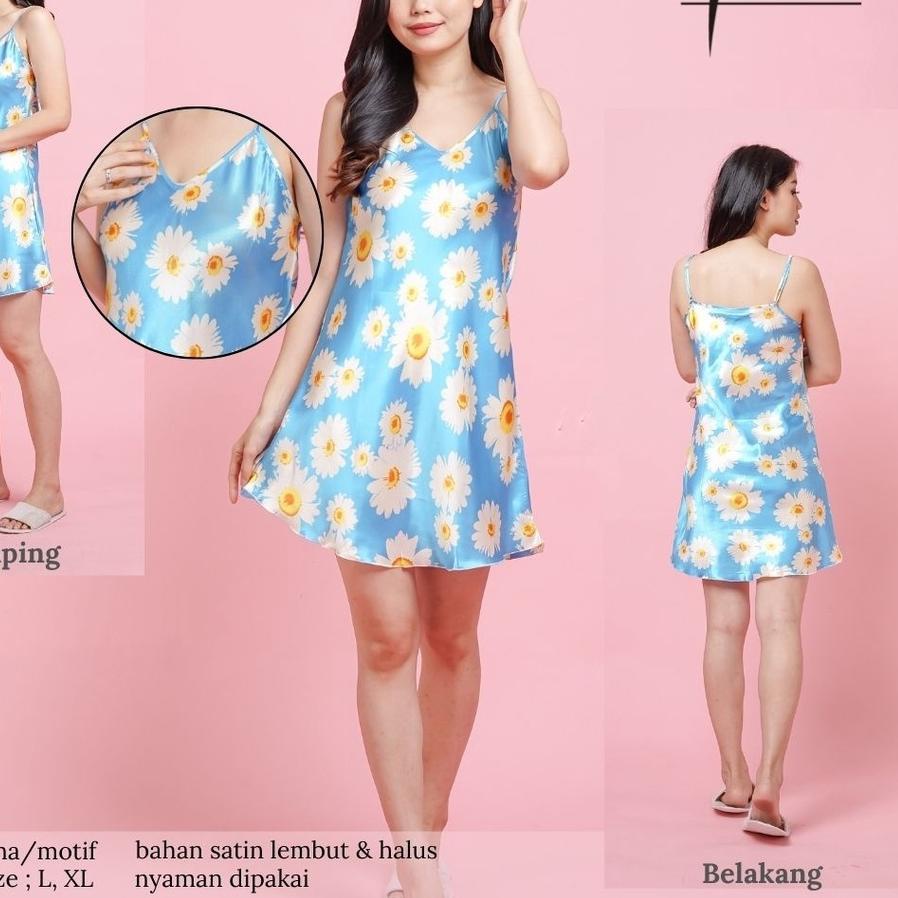 Terbaru dan terlaris Daster Satin Sexy Import Baju Tidur Santai Murah Tali Kecil Bisa COD 