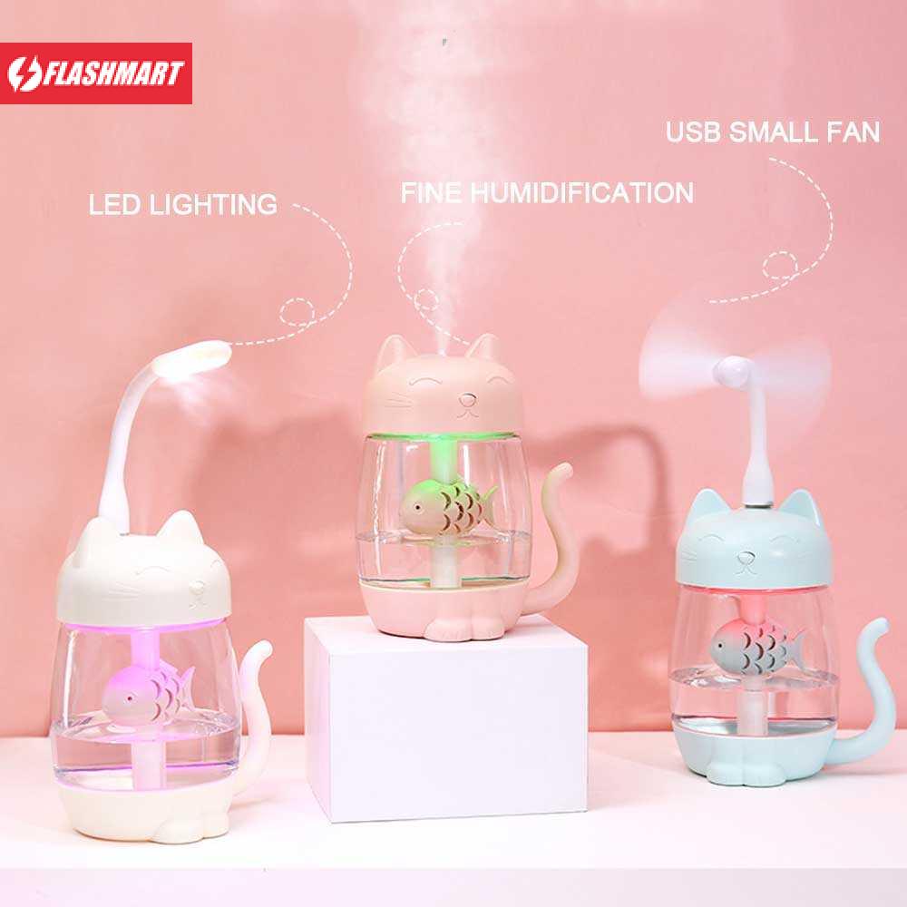 Flashmart 3 in 1 Air Humidifier Cat Kitty 350ml Fan + LED Lamp - La211