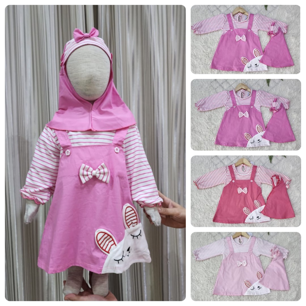 Two Mix Dress Muslim Anak 1 - 2 Tahun Gratis Kerudung Gamis Anak Perempuan 2024 dj906-5