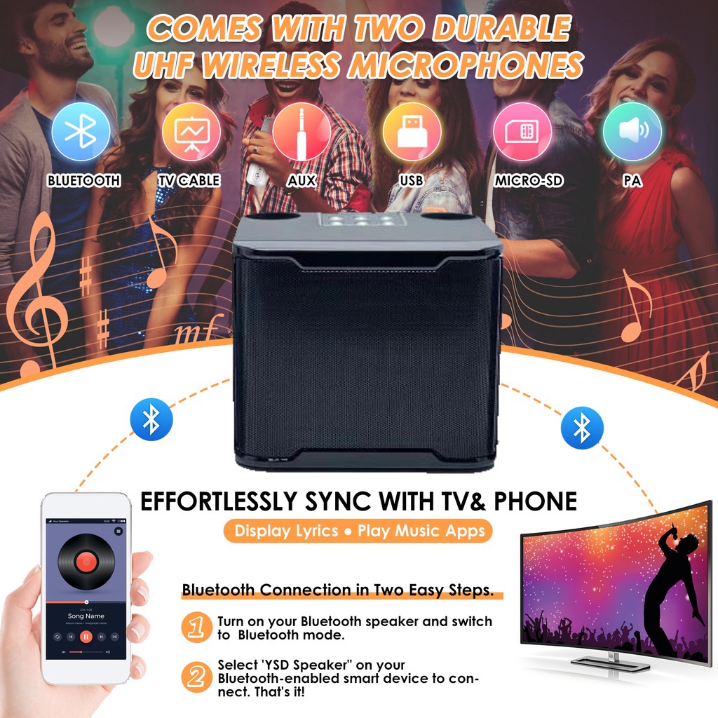 KARAOKE Bluetooth Speaker Wireless 2 MIC TV AUX SPEAKER HF Bluetooth KTV Equipment 3D Stereo Microphone For Family Party