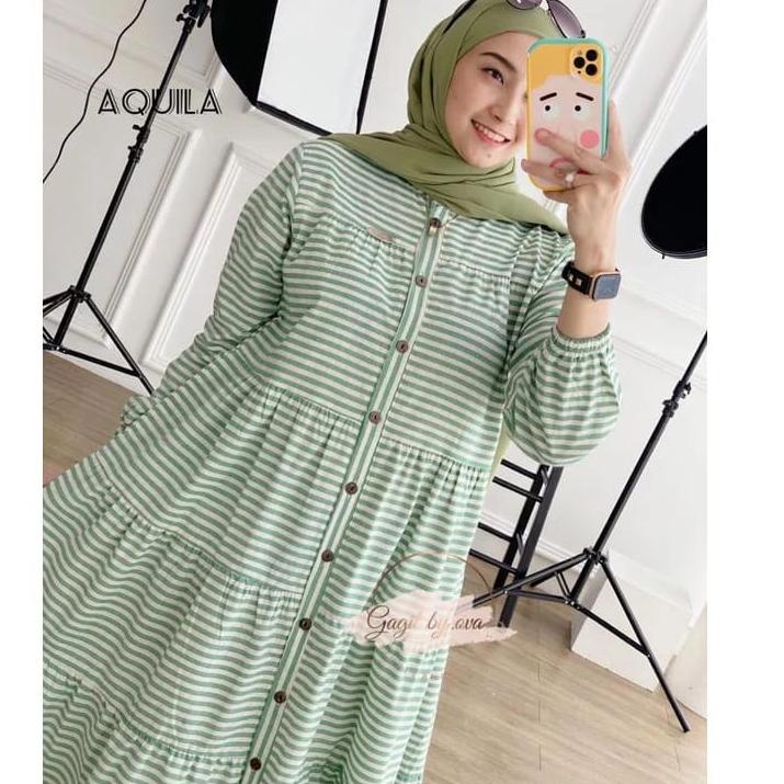 TREN TERBARU [NEW] Aquila Midi Dress / Gamis Salur Katun Gamis Remaja -Dewasa