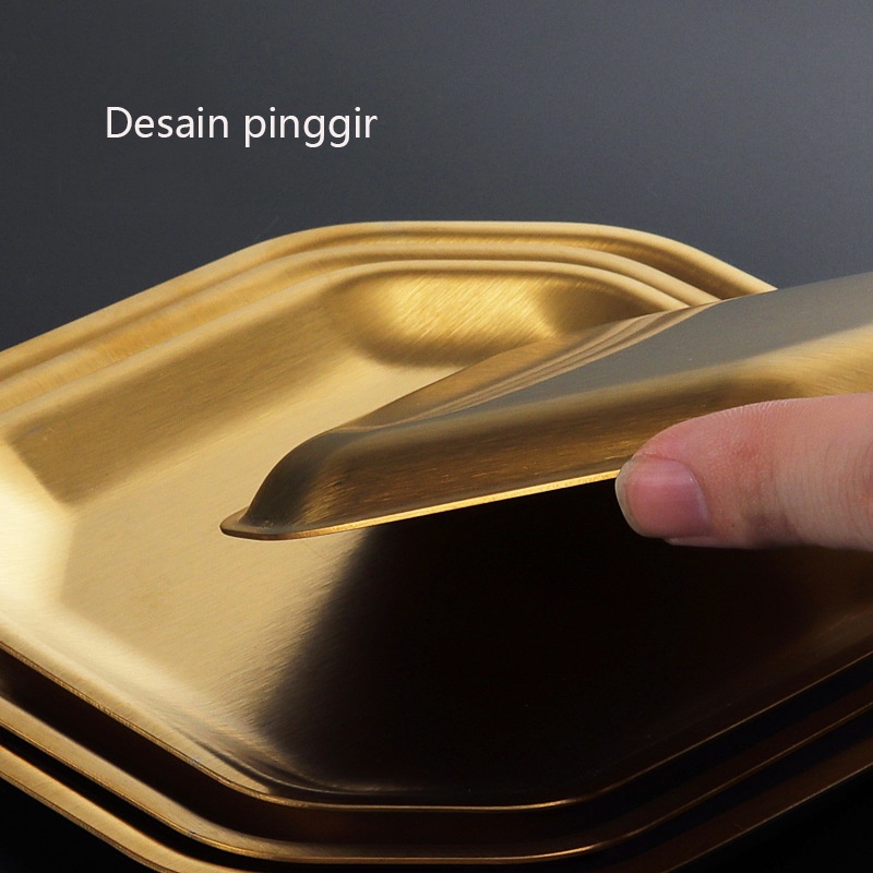 Mi.more Gold Piring Stainess Steel Segi 8 / Piring Dekorasi Gold 10.5cm/12cm/13.5cm/15cm / Piring Dessert