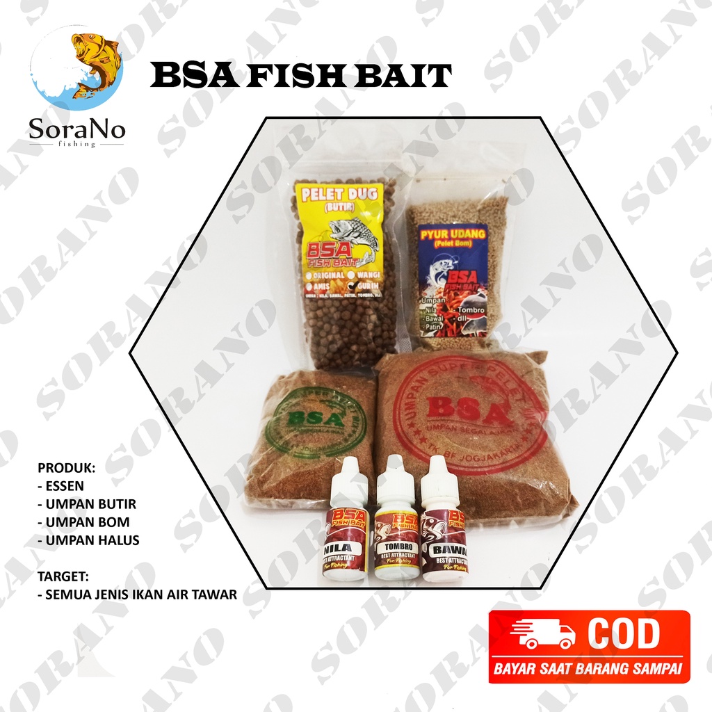 BSA FISH BAIT | PELET HALUS | PELET BUTIR | ESSEN BAWAL | ESSEN NILA | ESSEN TOMBRO | PELET BOM PYUR