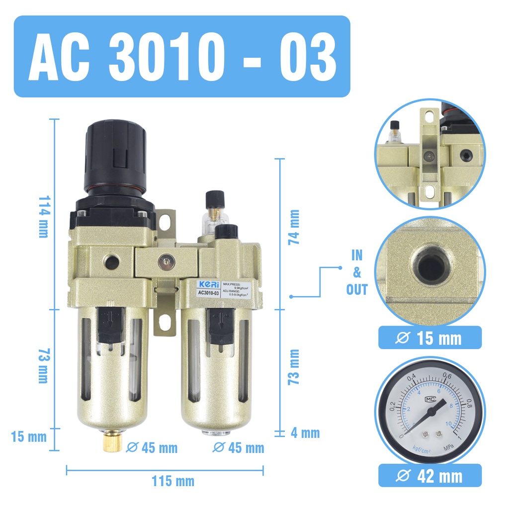 FRL - AC 4010-04 (Drat 1/2&quot;) - Filter Regulator Lubricator  AC 2010-02 (Drat 1/4&quot;)  AC 3010-03 (Drat 3/8&quot;)