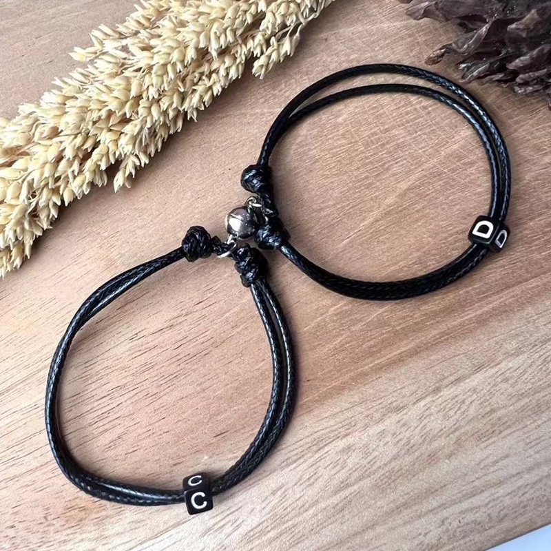 Gelang Couple Magnet Inisial Huruf - Gelang Huruf Dadu Tali Korea 1mm Hitam (Inisial Huruf A-Z)