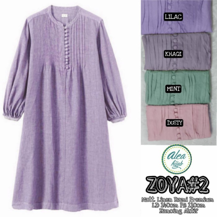 Jubah Wanita Muslimah Zoya #2 Jumbo Tunik bhn linen rami premium ld 140 110 kancing aktif J4A4