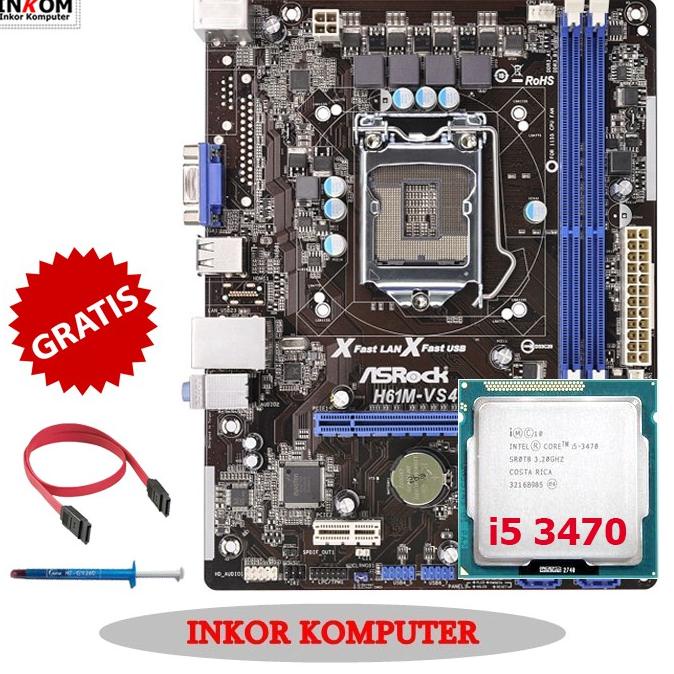 Motherboard Mainboard Mobo H61 LGA 1155 Asrock + i5 3470