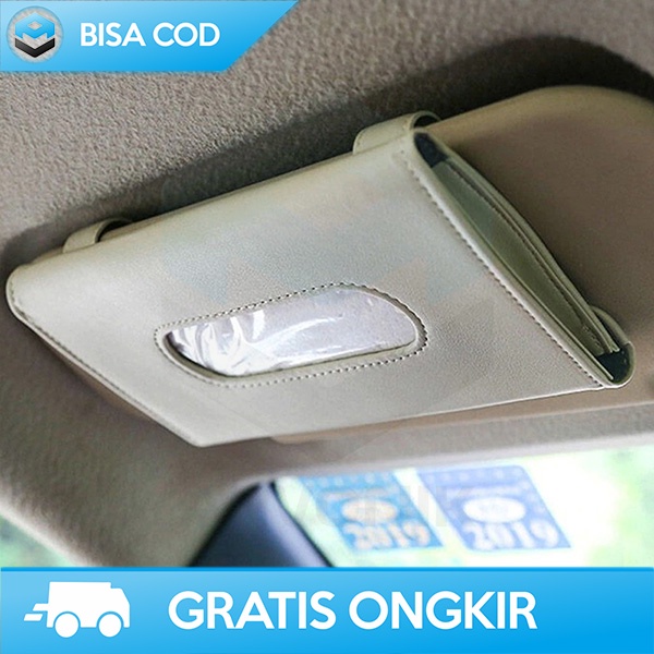 TEMPAT TISSU GANTUNG SUNVISOR MOBIL WADAH ORGANIZER JEPIT BAHAN KULIT