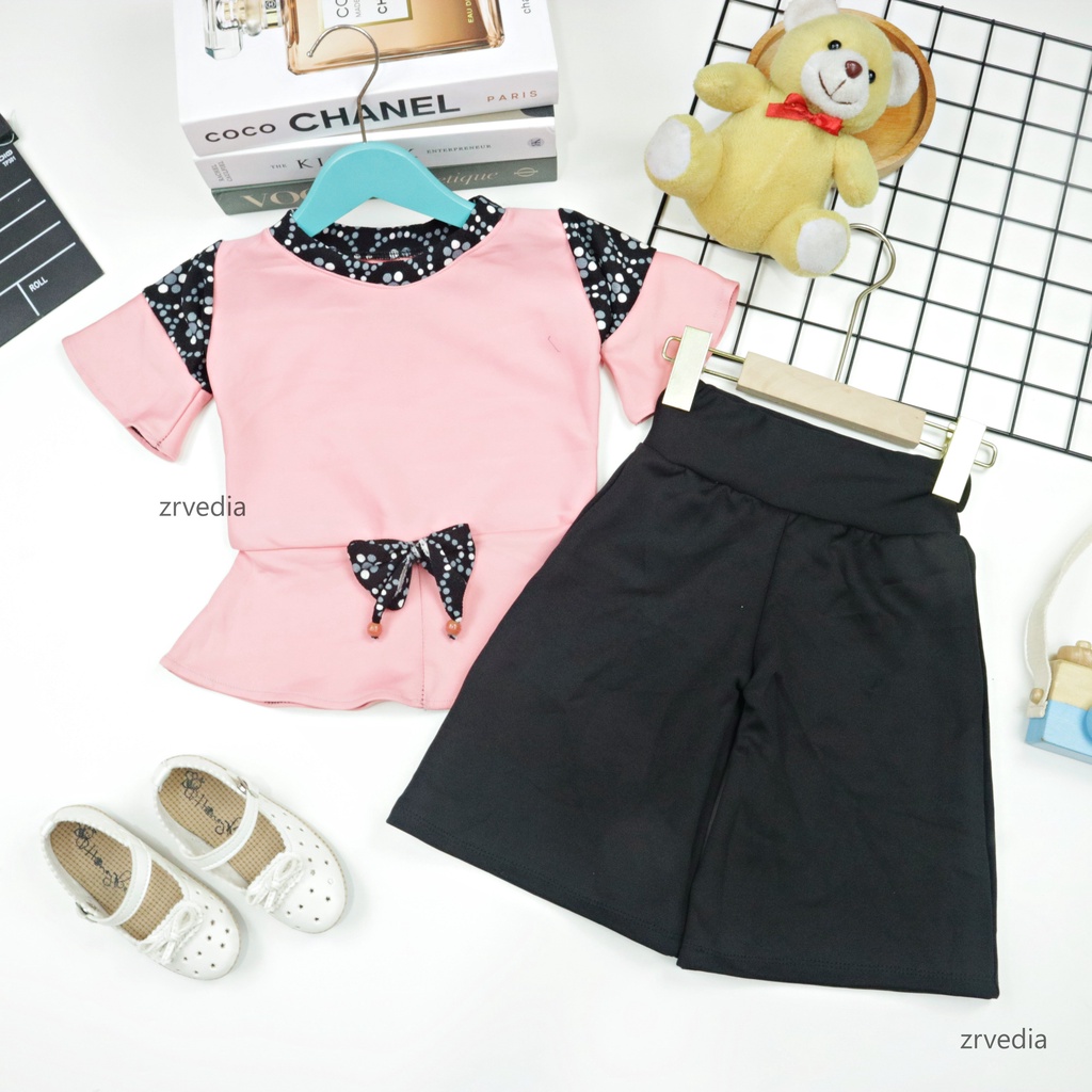 Set Lulu uk 2-4 Tahun / Setelan Anak Perempuan Lengan Terumpet Kulot Polos Atasan Balita Baju Cewek Bawahan Kiosbalitafawa