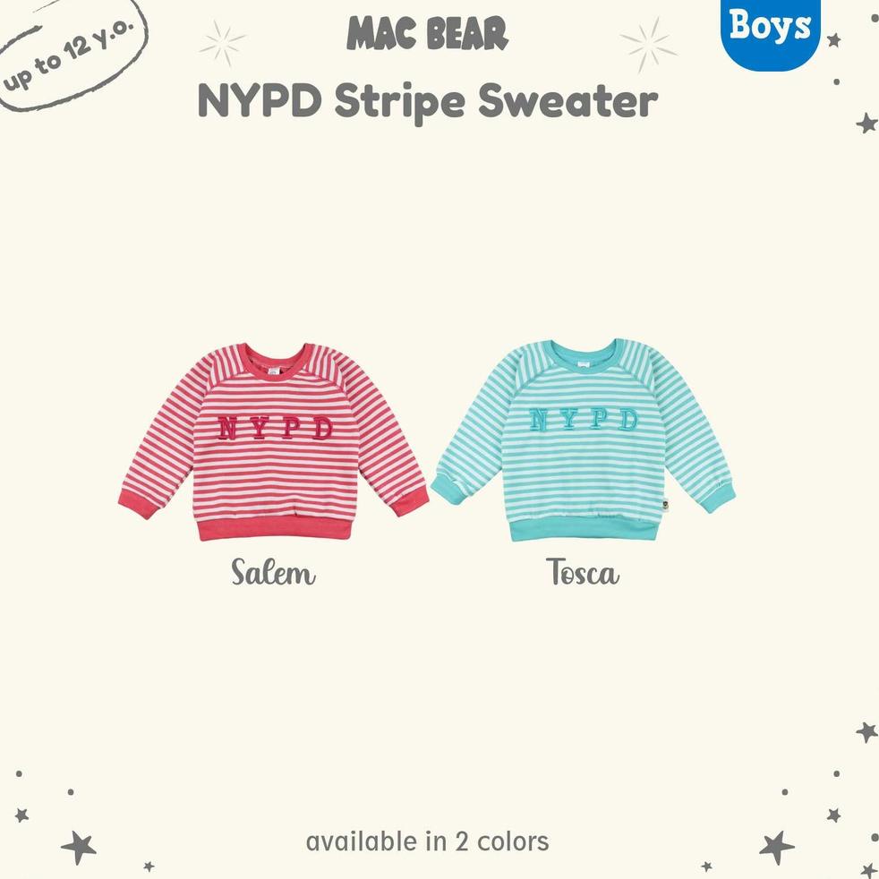 READY MacBear Baju Anak Laki-laki Sweater Anak Winter Collection NYPD Stripe 6 bulan - 12 tahun