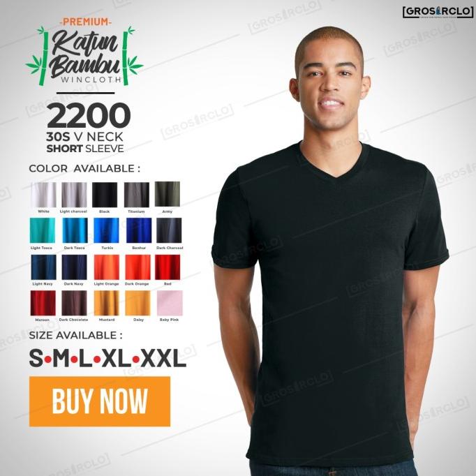 BOLEH DROPSHIP Kaos Polos WINCLOTH 2200 v neck Katun Bambu 30 S Murah S M L XL - BLACK, S