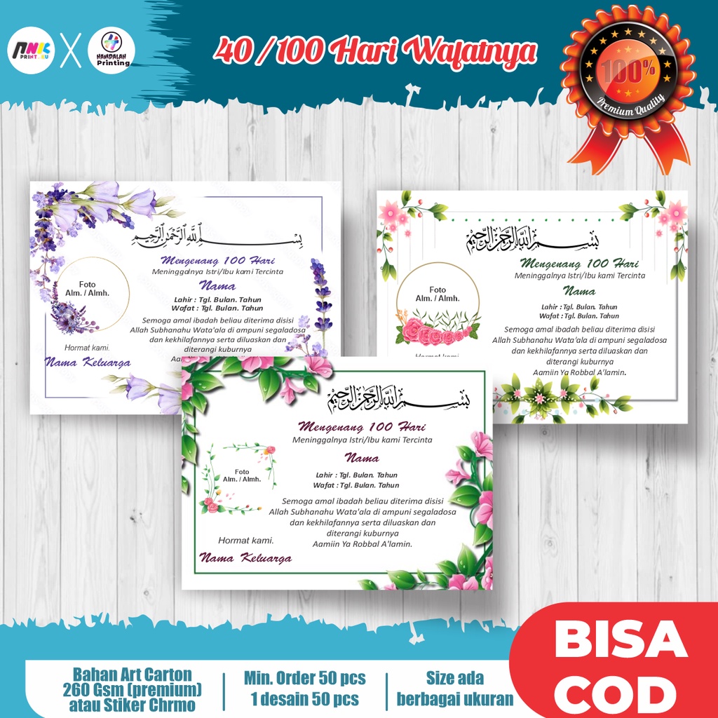 STIKER / LABEL UNTUK MENGENANG 40/100/1000 HARI WAFATNYA, CUSTOM STIKER MENGENANG WAFATNYA DIJAMIN M