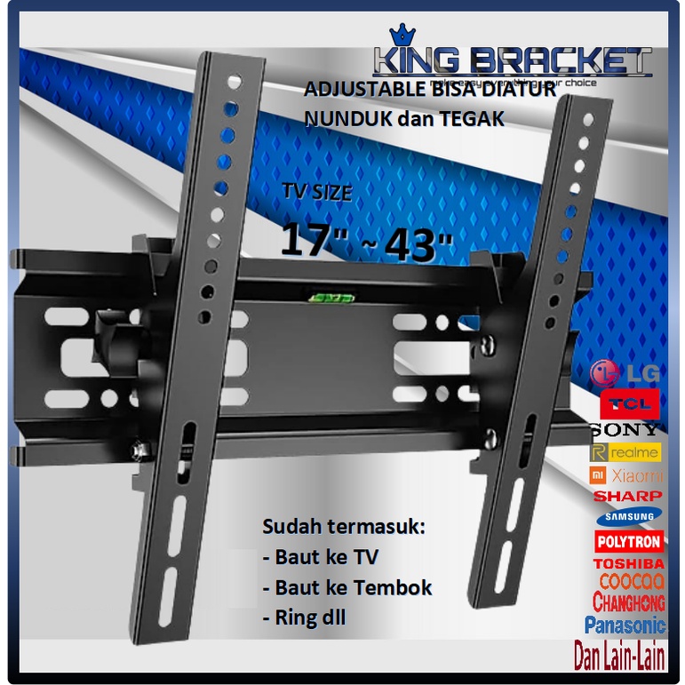 GARANSI COCOK!! BRACKET TV LED 17&quot; s/d 43&quot; Universal (Ada Waterpass) IMPORT QUALITY