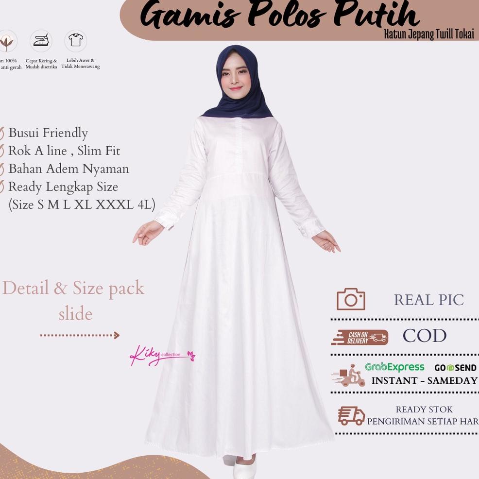 LANGSUNG ORDER Baju Gamis Dress Basic Putih Polos Muslim Wanita Dewasa Remaja Fashion Syari Pakaian 