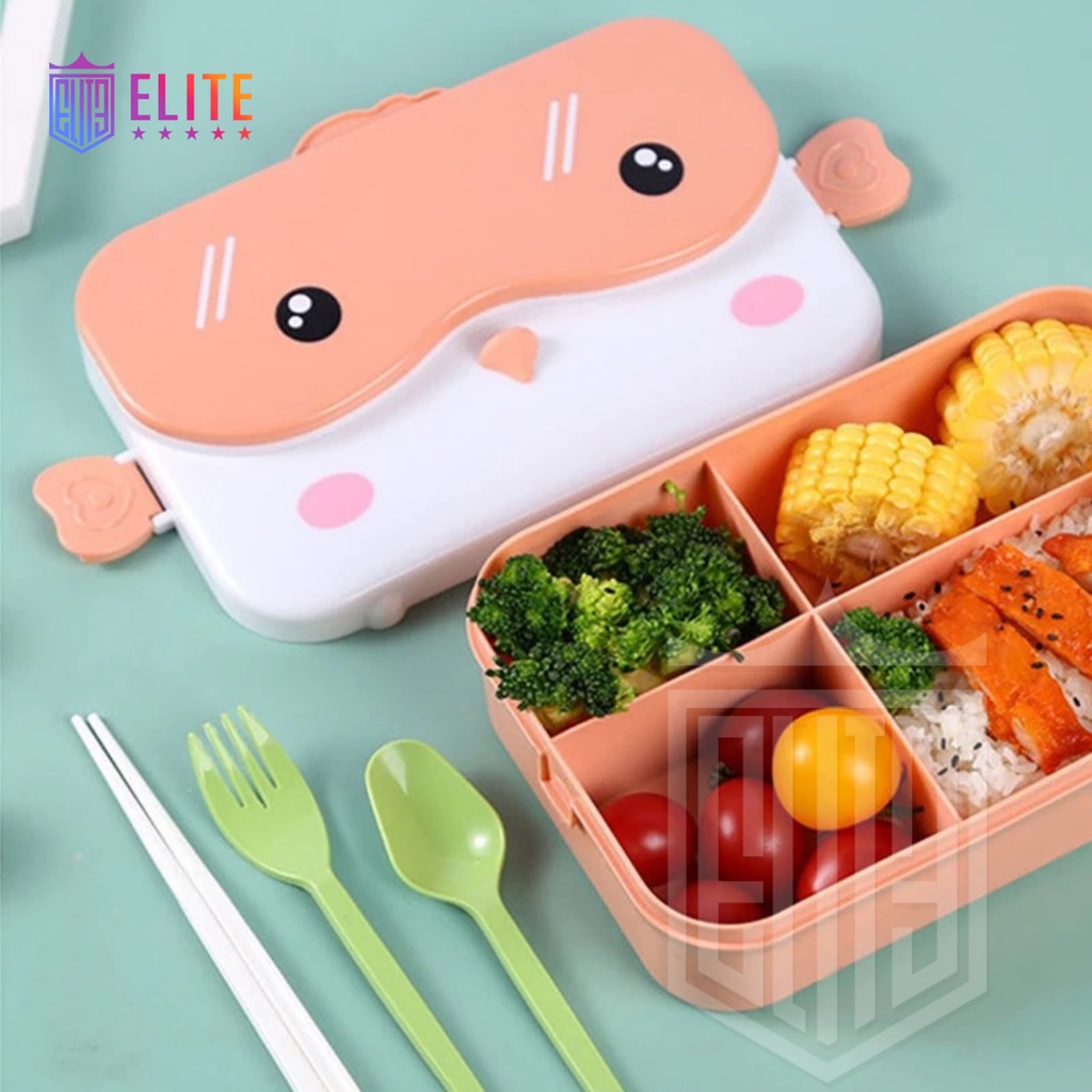 ELITE Kotak Makan Siang Bento Portabel Bentuk Persegi Panjang Bahan Plastik Anti Bocor Untuk Anak Sekolah / Kotak Makan Viral Model Karakter