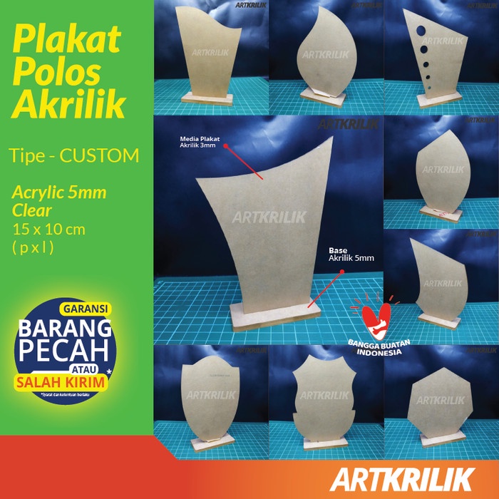 Plakat Polos Bahan Akrilik Tebal 5Mm Dan Dudukan 8Mm (1Set)