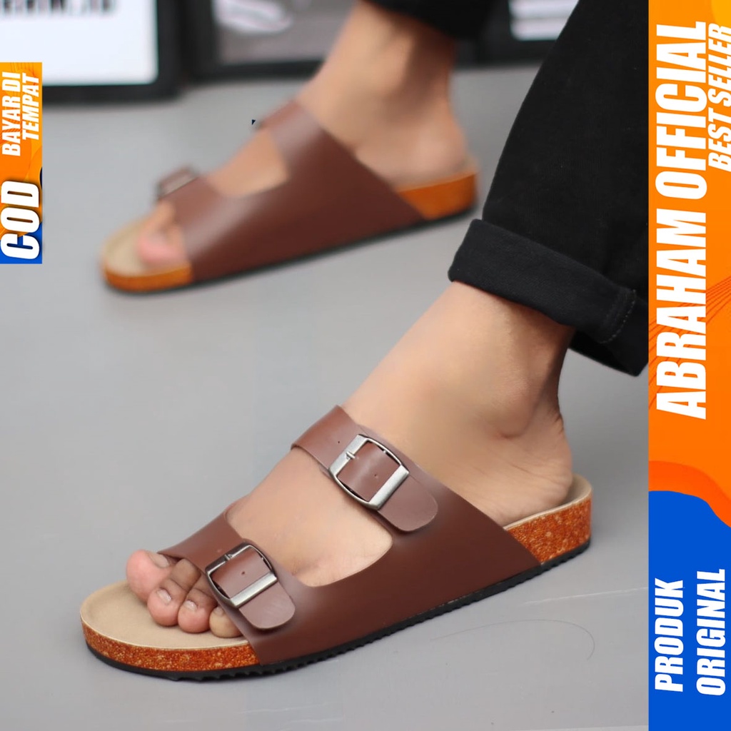 ABRHM x HIRO Sandal Slop Pria Sandal Selop Kulit Pu Sendal Slop Cowok Sandal Slide Cowo Kekinian Ori