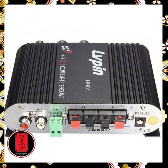 LVPIN Mini HiFi Stereo Amplifier Treble Bass Booster 12V - LP-838 - Black