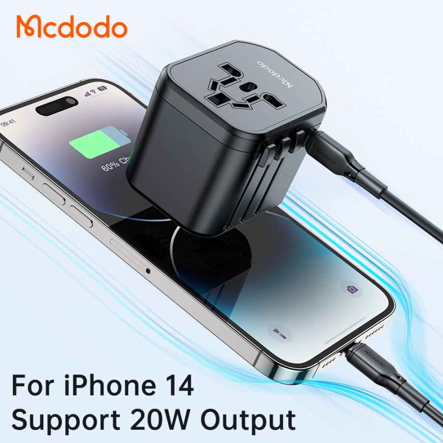 MCDODO Universal Travel Adaptor USB + Type C PD FAST Charging 20W