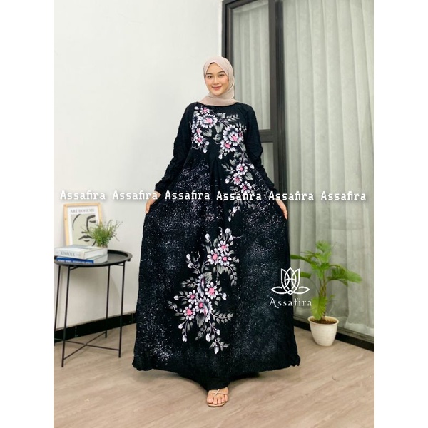 Gamis twill lukis premium motif bunga bunga terbaru dan terlaris daster Pekalongan dress polos