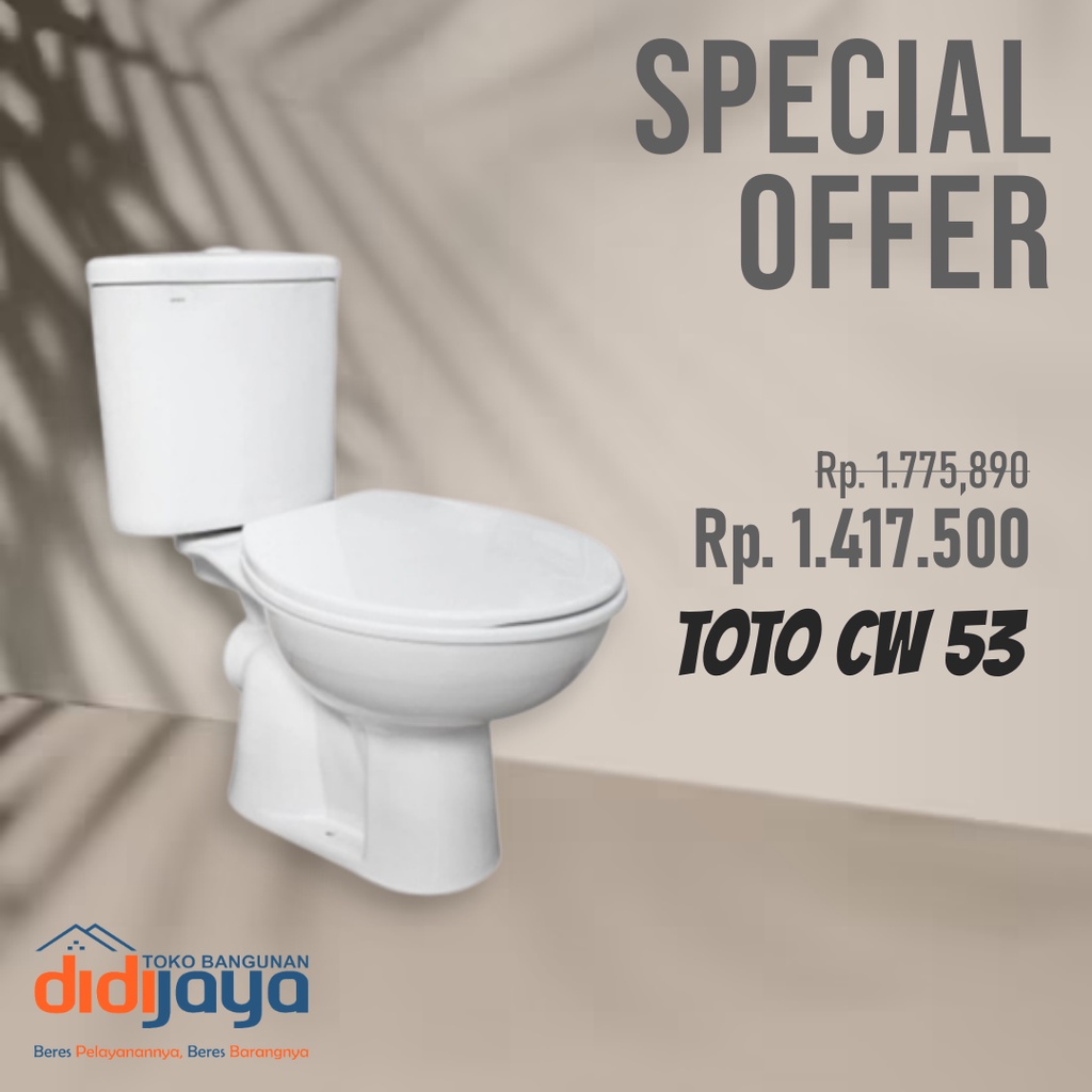 KLOSET Duduk - CLOSET DUDUK TOTO - MONOBLOCK TOTO CW 53 J - CW53J ORIGINAL (Khusus Kabupaten Kendal)