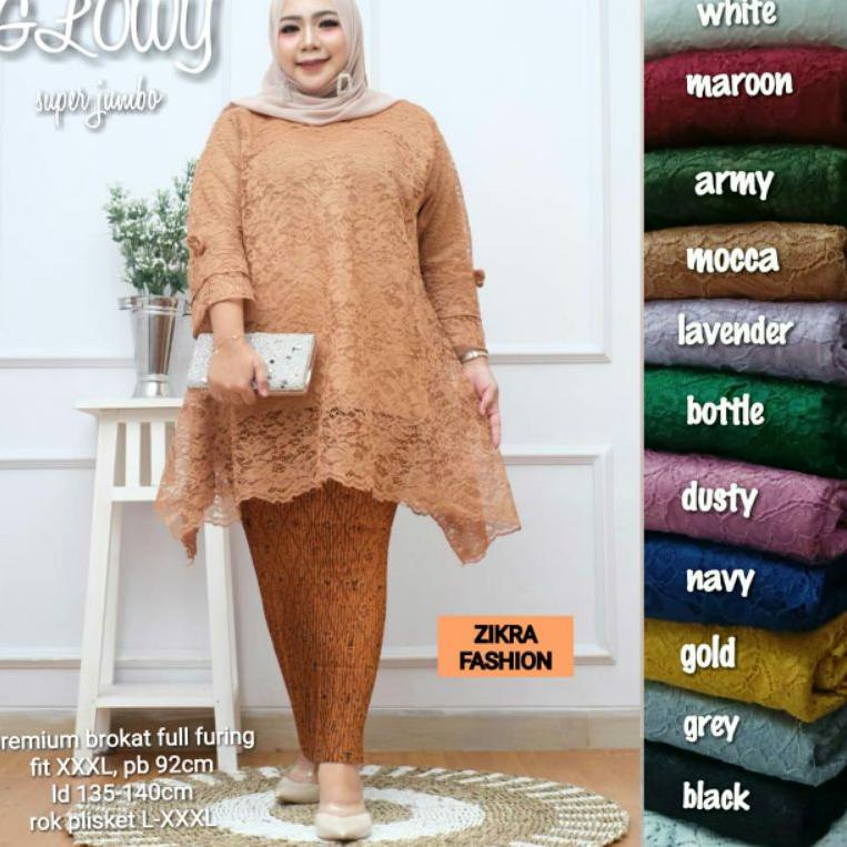 CHEKOUT ×Real Pict× Glowy super jumbo LD 140 brokat tunik by zikra fashion | Kebaya brokat super jum