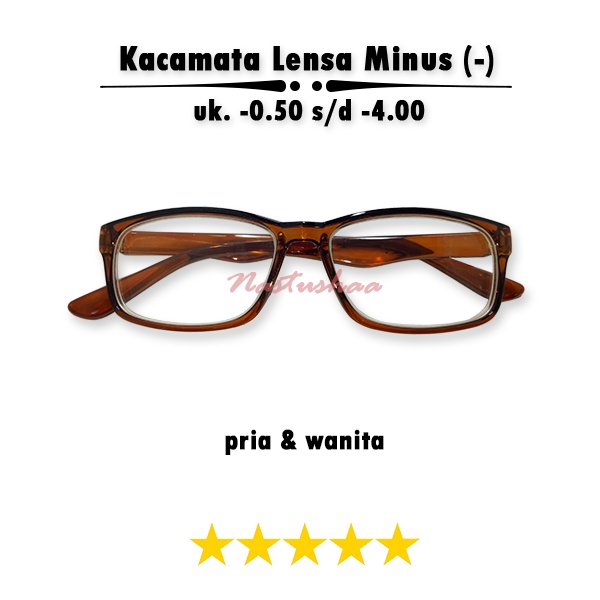 Kacamata Minus Tersedia Uk. -0.50 s/d -4.00 Bingkai Model Persegi Panjang Warna Coklat Kacamata Rabun Jauh Unisex NOCASE