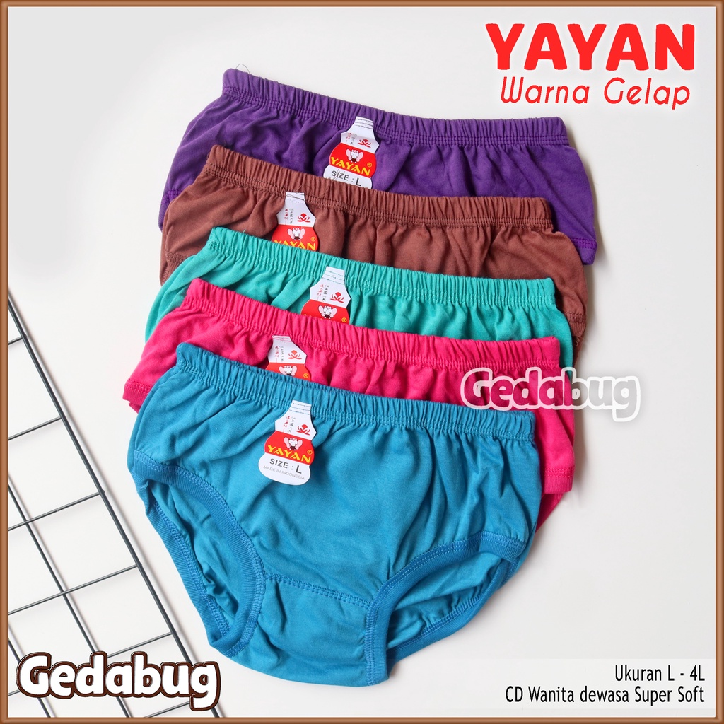 6 Pcs - CD Wanita YAYAN Warana Gelap | Celana dalam wanita dewasa Polos | Gedabug