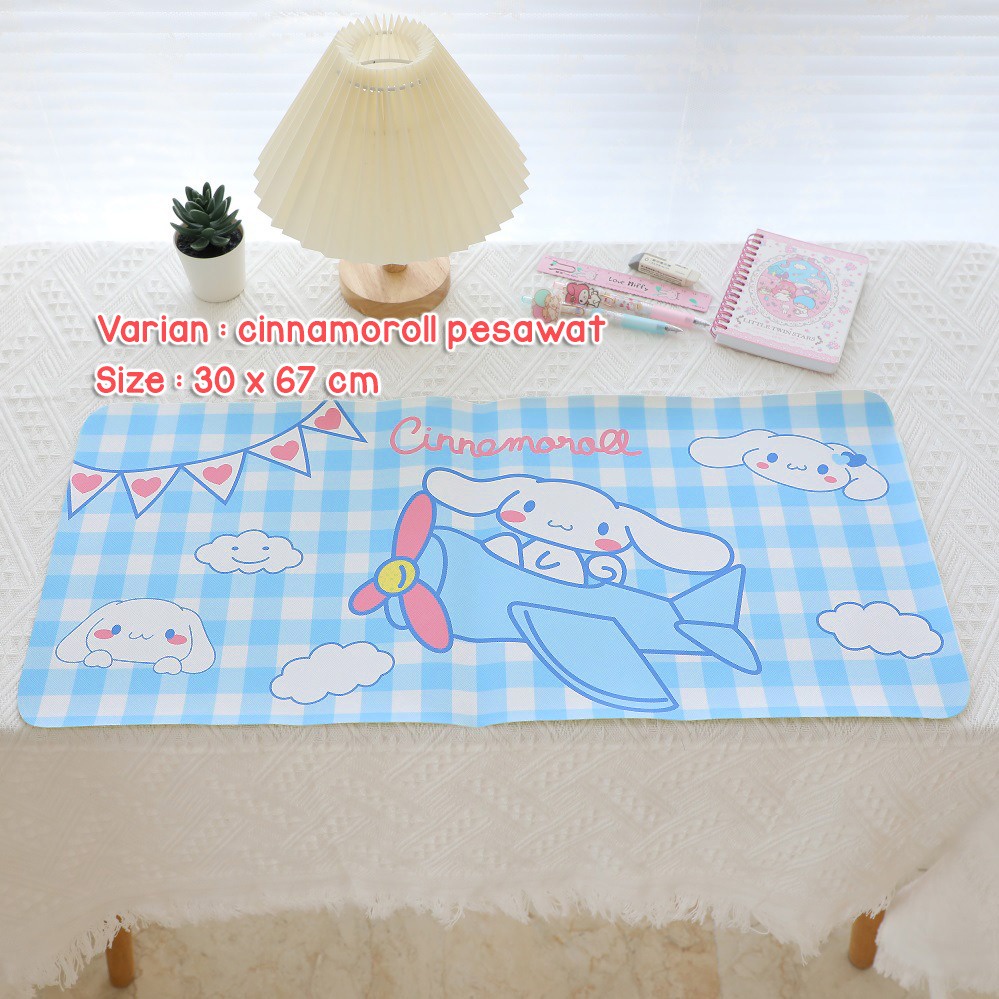 MOUSE PAD PANJANG UNTUK GAMING BAHAN PU WATERPROOF ANTI AIR MOTIF KARTUN SANRIO HELLO KITTY CINNAMOROLL LONG STYLE STUDENT DESK MAT PLACEMAT BISA UNTUK ALAS MEJA @banyak