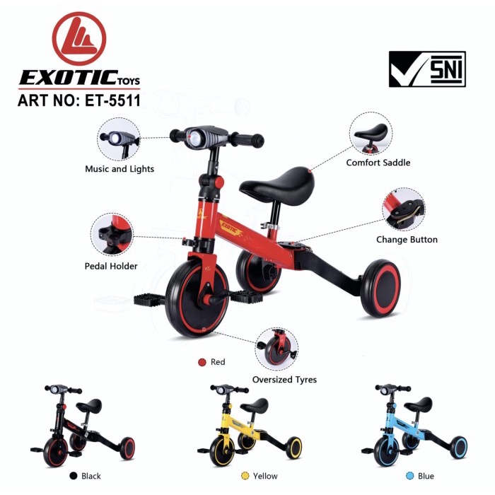 Best Seller Sepeda Roda Tiga Balance Bike 3 In 1 Exotic Et-5511 Et5511 Et 5511