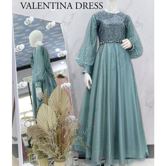 Maxi Dress Wanita Brukat Mutiara Tile Furing Gaun Pesta Baju Kondangan