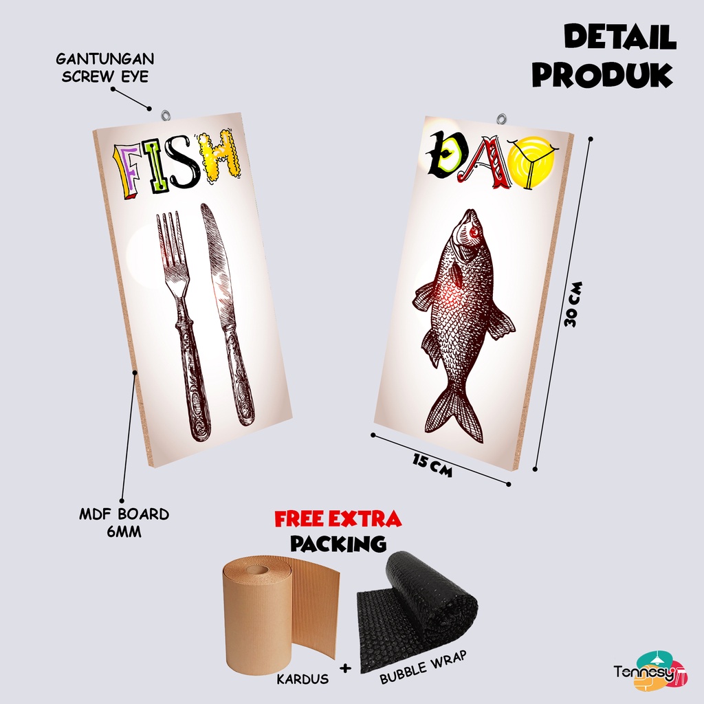 TENNESY Hiasan Dinding Dapur Fish Day Gambar Ikan Dekorasi Dinding Dapur Pajangan Kayu Poster Dekorasi Rumah