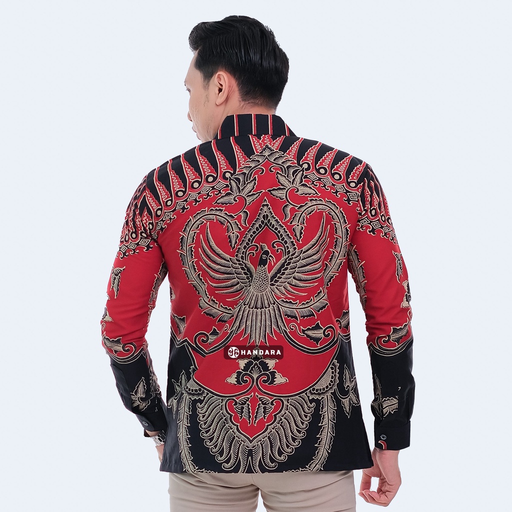 Handara Batik Pria Lengan Panjang Slim Fit Premium Bangkok Merah Hitam HB-343