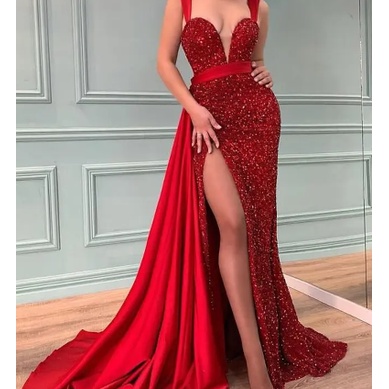 GAUN PANJANG  DENGAN  GAUN BERMANIK GAUN MALAM BERPAYET GAUN PENGNATIN MALAM MAROON