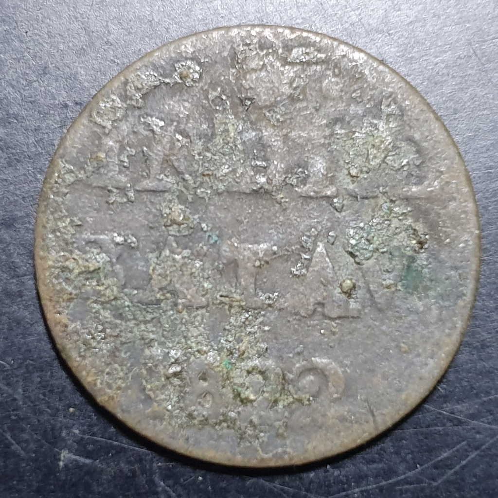 Koin Jaman Penjajahan Belanda Indiae Batav 5 1/16 Gulden 1 Duit 1822 Bekas