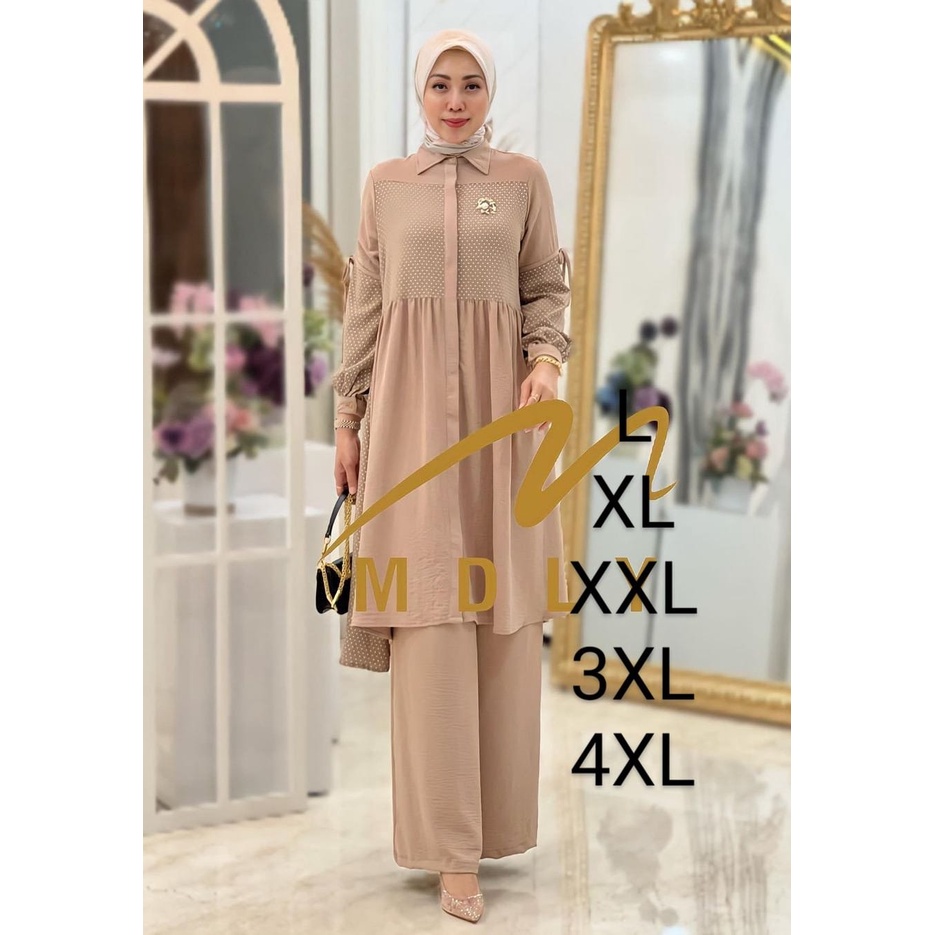 SETELAN TERBARU MDL ONE SET CELANA DAN TUNIK BAHAN KRINGKEL AIRFLOW