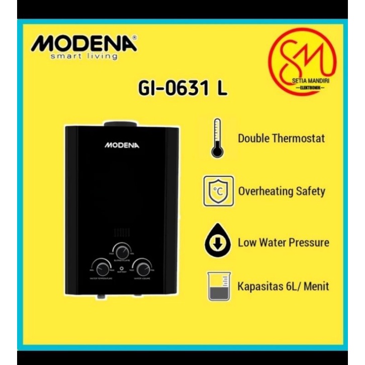 MODENA GI0631L Water Heater Gas Pemanas Air Mandi RAPIDO GI 0631 L