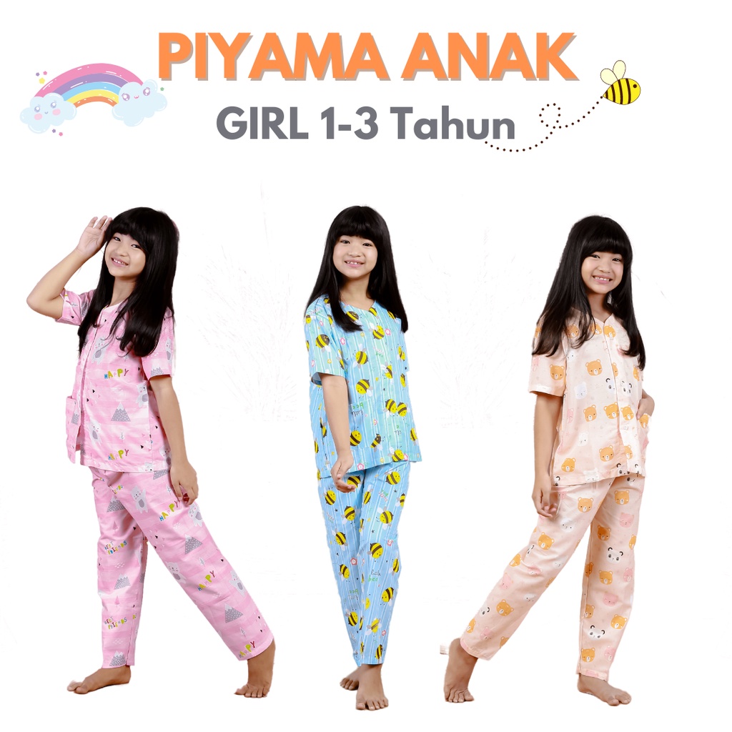 PIYAMA ANAK PEREMPUAN 1-3 TAHUN KATUN / MOTIF RABBIT / KELINCI / BUNNY / UNICORN PRINCESS KUCING CAT KITTY PINK / SIZE S