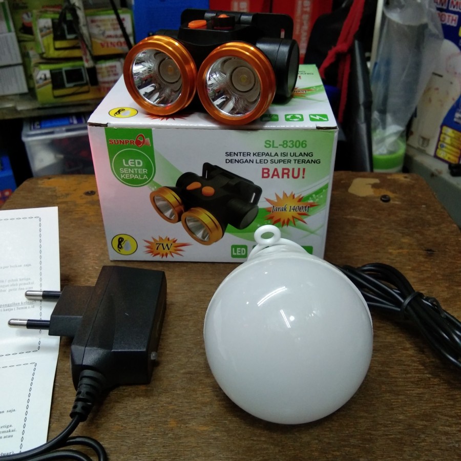 COD Senter Kepala Led Sunpro SL-8306 Cahaya Super Terang Putih-Kuning