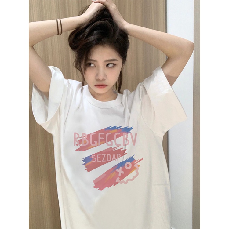 baju kaus oversize wanita lengan pendek korean style letter motif printed t-shirt import kekinian kaos puith