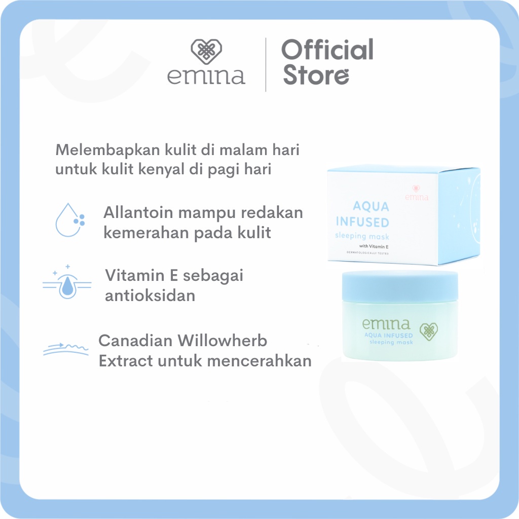 Emina Aqua Infused Sleeping Mask 30 g - Lembab Ekstra di Malam Hari, Cerah Glowing di Pagi Hari