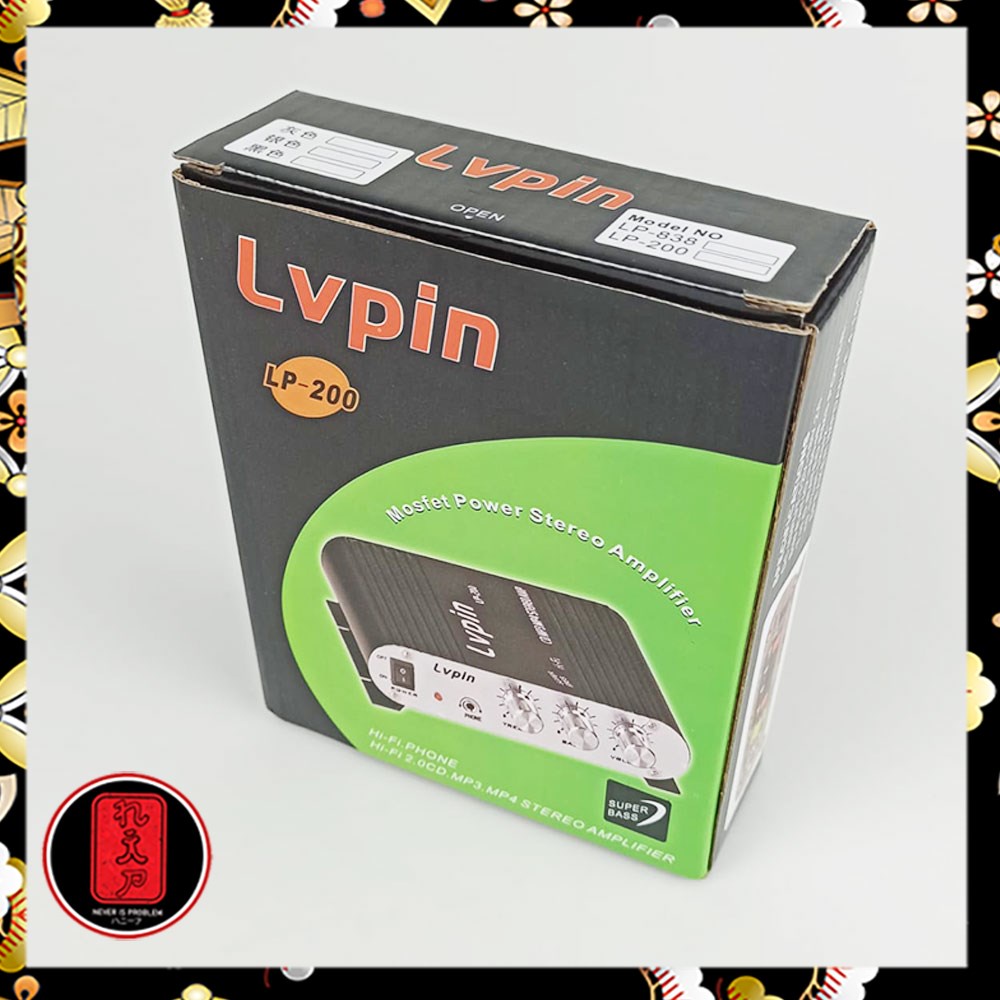 LVPIN Mini HiFi Stereo Amplifier Treble Bass Booster 12V - LP-838 - Black