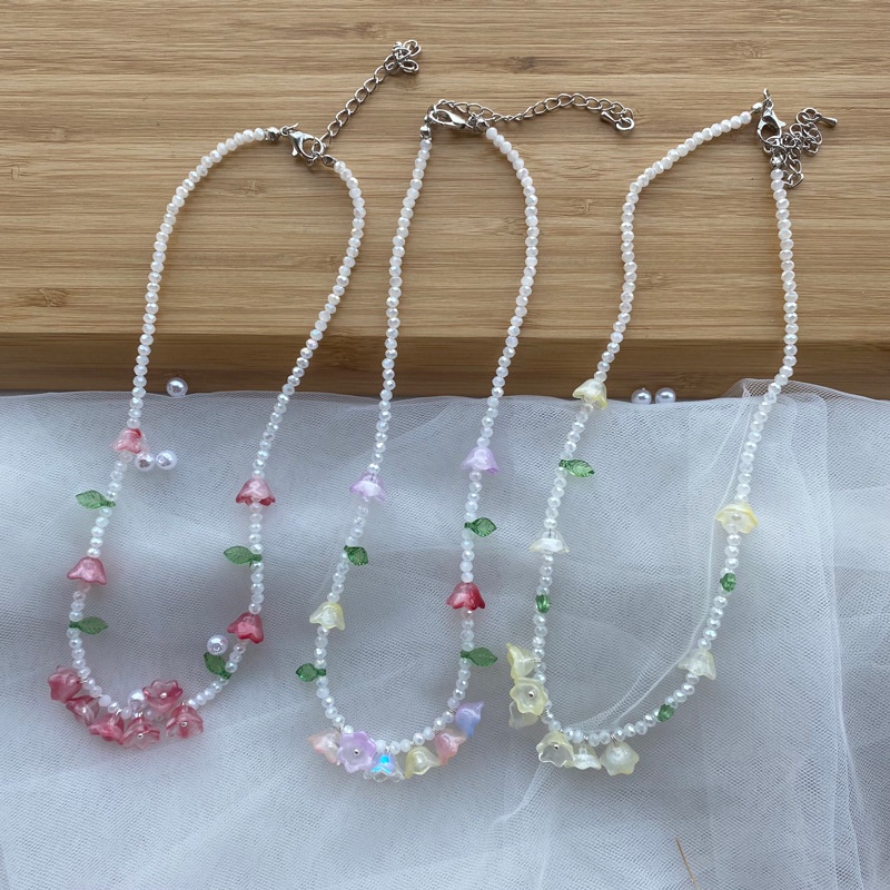 Gelang Manik-Manik Handmade Bunga Warna-Warni Kristal Tulip Cincin Kalung Rantai Klavikula