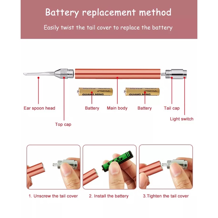 LED Lampu Senter Alat pembersih telinga Korek Kuping Anak Bayi dan Dewasa Pembersih Telinga Dilengkapi dengan baterai