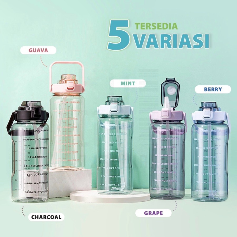 Botol Minum Motivasi 2 Liter Bening 2L Premium bottle Transparan