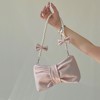 Bag Cute Pearl Chain Bow Ornament Shoulder Bag Underarm Pouch Tas Bahu 10110